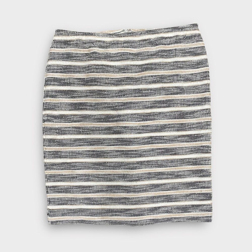 ANN TAYLOR Pencil Skirt Sz 12 Ivory Beige Black Stripe